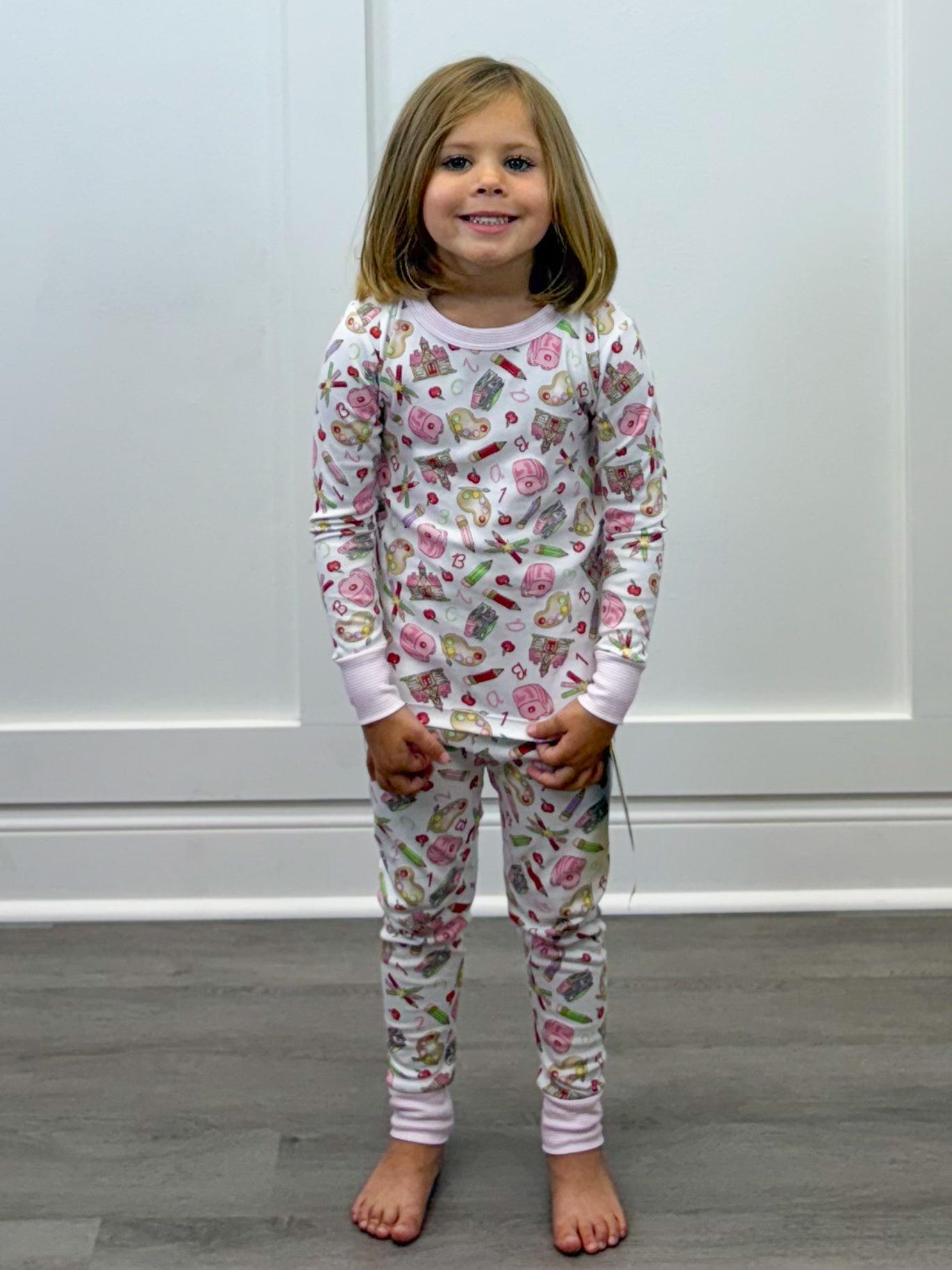 School Day Sweetness L/S Pajamas - Pink Kids Pajamas Magnolia Baby