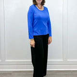Scoop Neck Knit Top w/ Side Slits - Ultrablue Tops Tribal