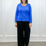 Scoop Neck Knit Top w/ Side Slits - Ultrablue Tops Tribal
