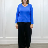 Scoop Neck Knit Top w/ Side Slits - Ultrablue Tops Tribal
