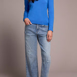 Scoop Neck Knit Top w/ Side Slits - Ultrablue Tops Tribal