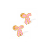 Screwback Stud Earrings - Conley Pink Bow Kids Jewelry Linny Co