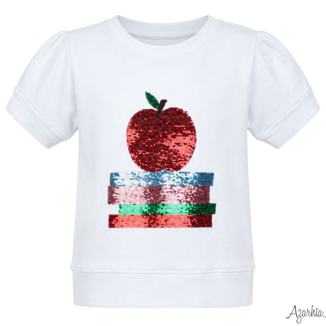 Sequin Apple S/S Holly Sweatshirt - White - Sugar Babies Children's Boutique/Meg's Shoppe