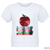 Sequin Apple S/S Holly Sweatshirt - White - Sugar Babies Children's Boutique/Meg's Shoppe