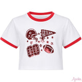 Sequin Football Elements Boxy Tee - Red - Sugar Babies Children's Boutique/Meg's Shoppe