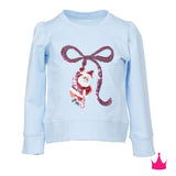 Sequin Santa Bow - Light Blue Holly Girls Sweaters + Sweatshirts Azarhia