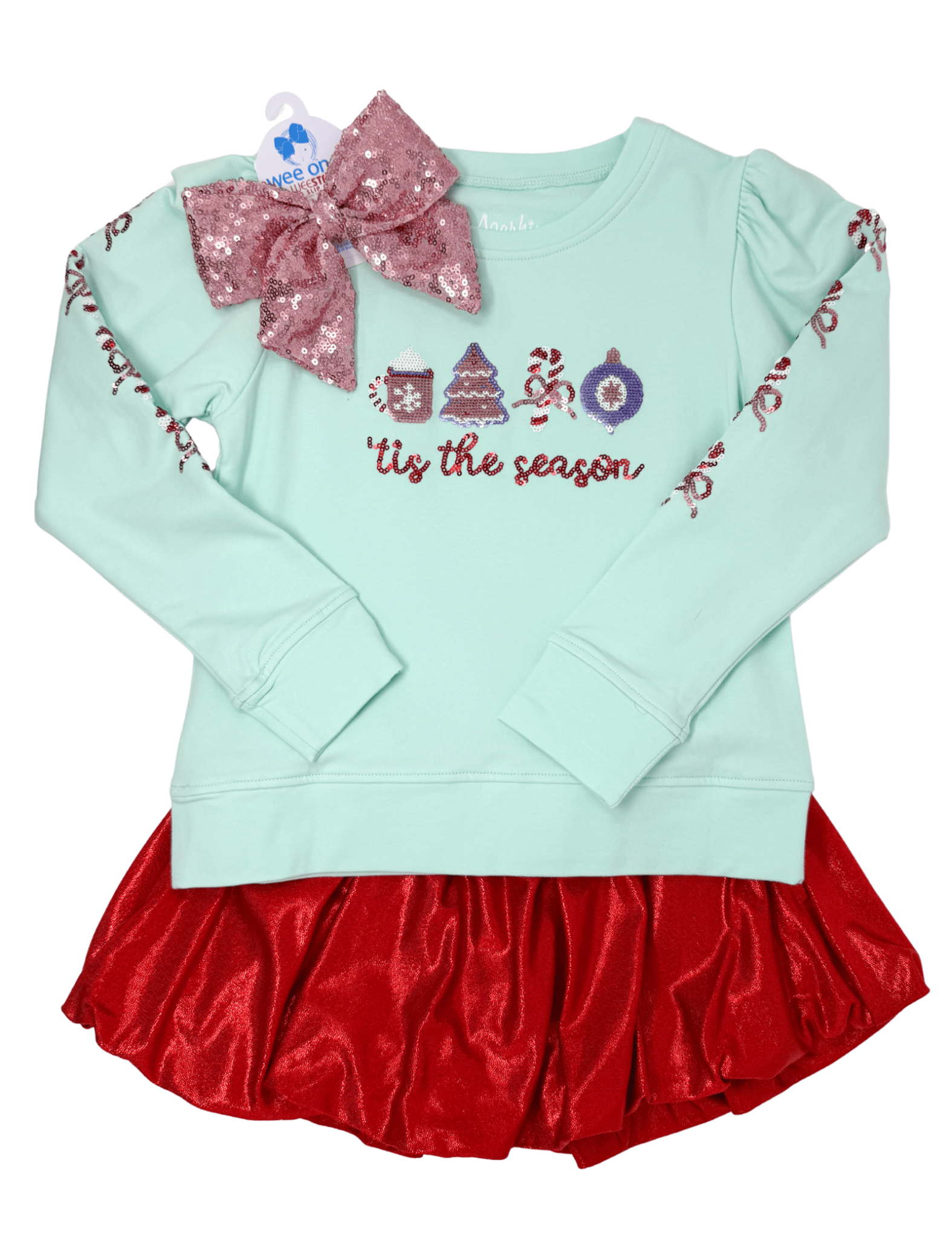 Sequin Tis the Season - Mint Holly Girls Sweaters + Sweatshirts Azarhia