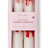 Set of 2 Bow Taper Candles - Assorted Candles Two's Company White/Red