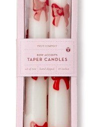 Set of 2 Bow Taper Candles - Assorted Candles Two's Company White/Red