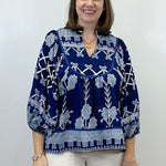 Shadow Vine Embroidered Top - Navy Tops Umgee