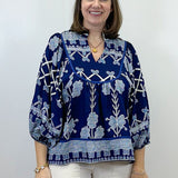 Shadow Vine Embroidered Top - Navy Tops Umgee