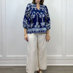 Shadow Vine Embroidered Top - Navy Tops Umgee