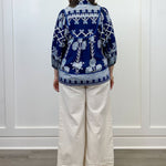 Shadow Vine Embroidered Top - Navy Tops Umgee