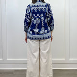 Shadow Vine Embroidered Top - Navy Tops Umgee