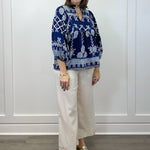 Shadow Vine Embroidered Top - Navy Tops Umgee