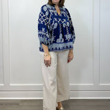 Shadow Vine Embroidered Top - Navy Tops Umgee