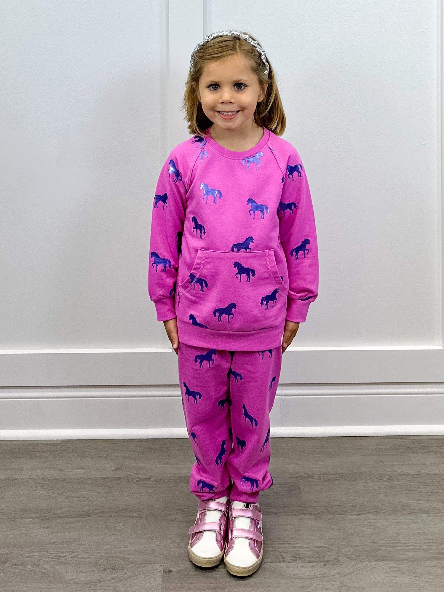 Shimmer Horses Raw Edge Pullover Girls Sweaters + Sweatshirts Hatley