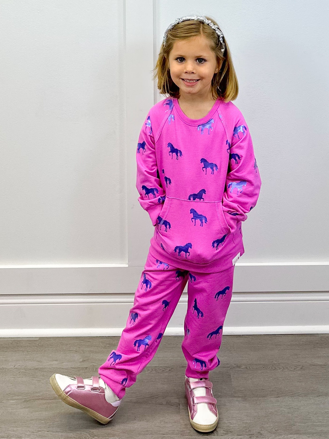 Shimmer Horses Raw Edge Pullover Girls Sweaters + Sweatshirts Hatley