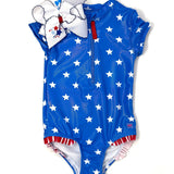 Shimmer Stars & Stripes Girls Short Sleeve Rash Guard One Piece Kids Swim Rufflebutts