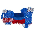 Shimmer Stars & Stripes Long Sleeve Skirted One Piece Rash Guard Kids Swim Rufflebutts