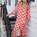 Sienna Midi Dress - Red Check Long Dresses Briton Court