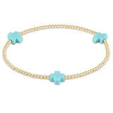 Signature Cross Gold Pattern 2mm Bead Bracelet - Turquoise Bracelets enewton