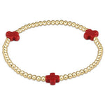 Signature Cross Gold Pattern 3mm Bead Bracelet - Red Bracelets enewton