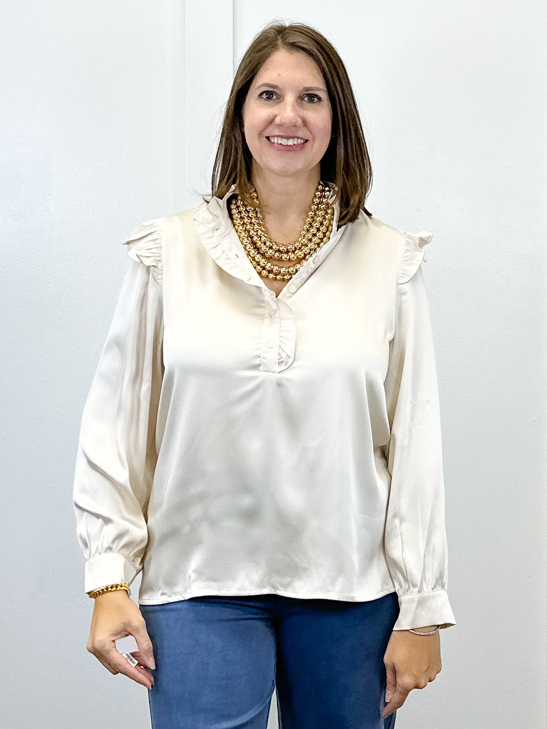 Silken Grace Satin Top - Champagne
