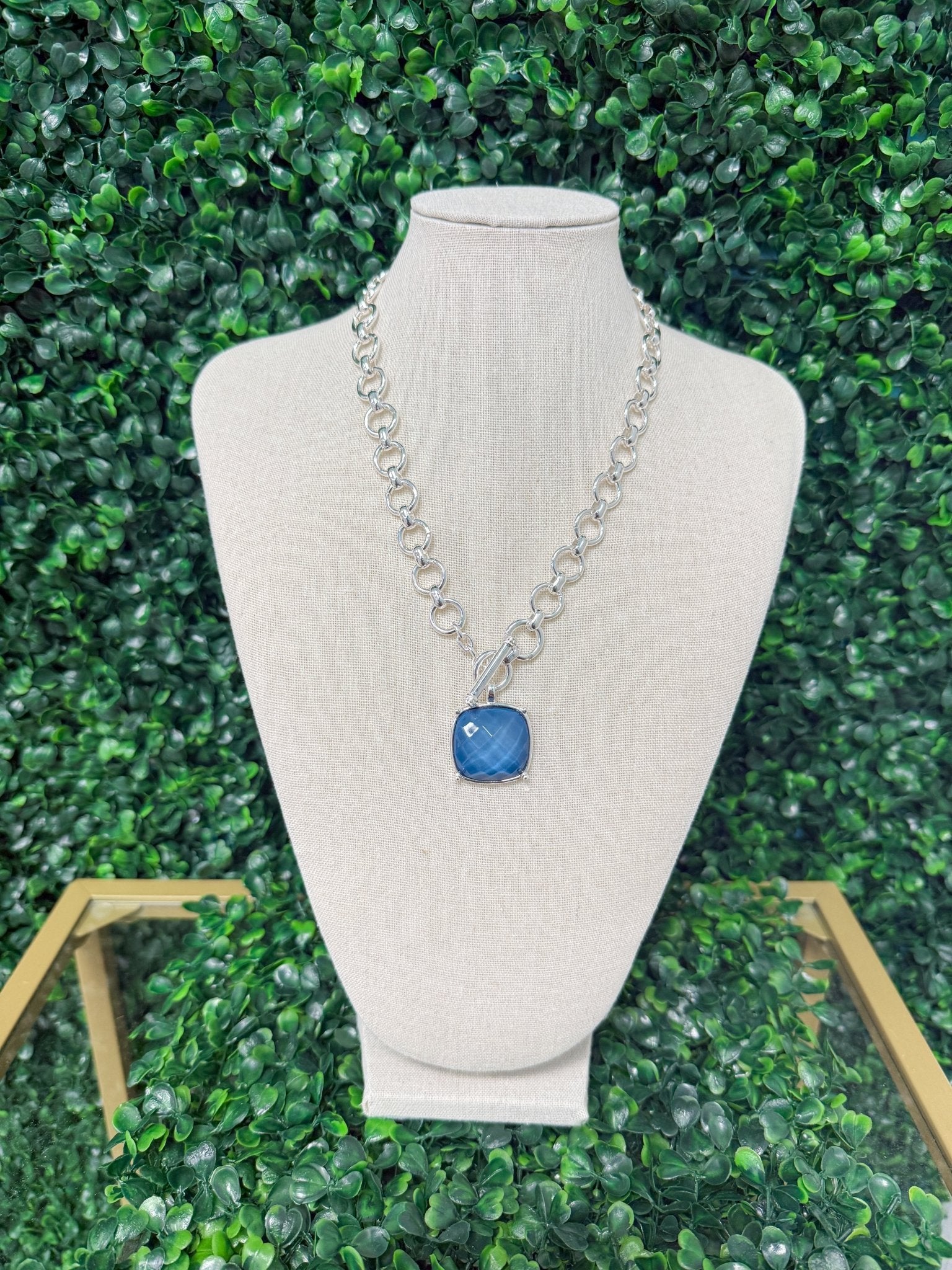 Silver Navy Stone Toggle Necklace - Sugar Babies Children's Boutique/Meg's Shoppe