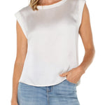 Sleeveless Woven To Knit Top - Whipped Cream Tops Liverpool