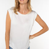 Sleeveless Woven To Knit Top - Whipped Cream Tops Liverpool