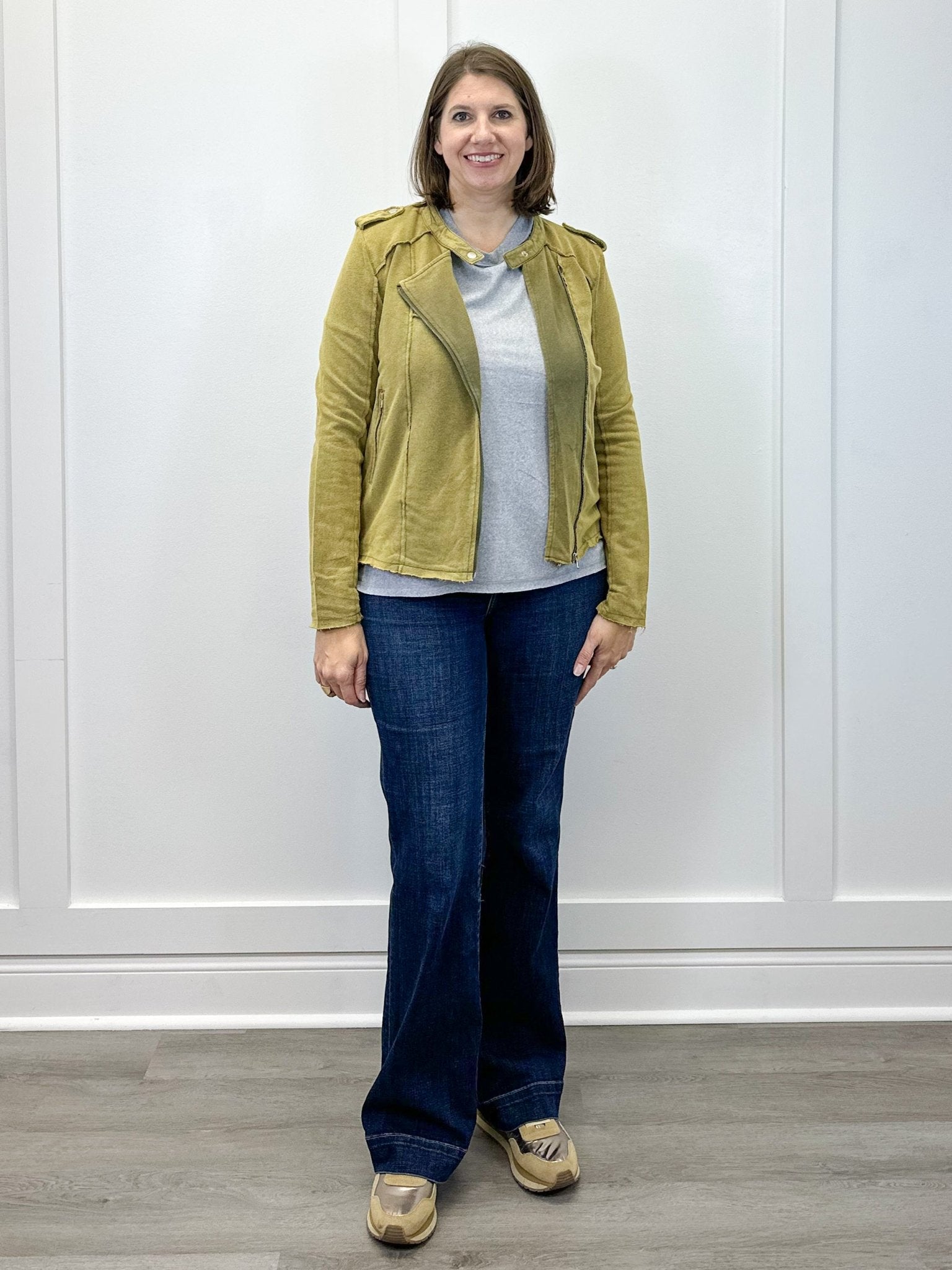 Soft Edge Moto Jacket - Olive Sweaters Umgee