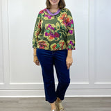 Soft Yarn Three Quarter Sleeve Crewneck Sweater - Chive Sweaters Tribal