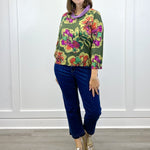 Soft Yarn Three Quarter Sleeve Crewneck Sweater - Chive Sweaters Tribal