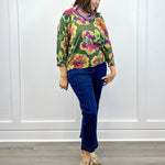 Soft Yarn Three Quarter Sleeve Crewneck Sweater - Chive Sweaters Tribal