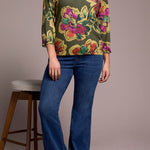 Soft Yarn Three Quarter Sleeve Crewneck Sweater - Chive Sweaters Tribal