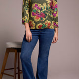 Soft Yarn Three Quarter Sleeve Crewneck Sweater - Chive Sweaters Tribal