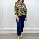 Soft Yarn Three Quarter Sleeve Crewneck Sweater - Chive Sweaters Tribal