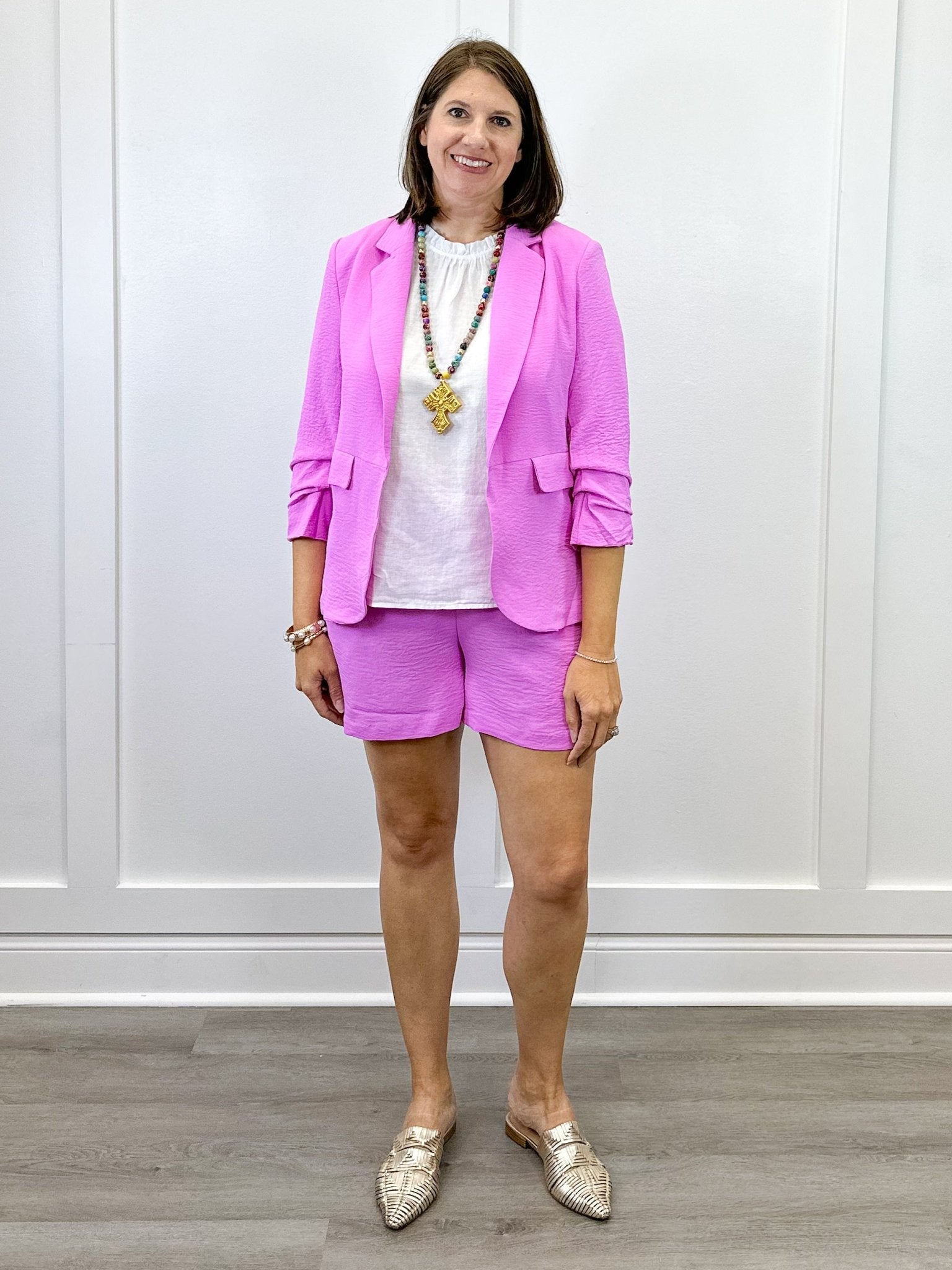Solid Airflow Blazer & Shorts Set - Pink Orchid