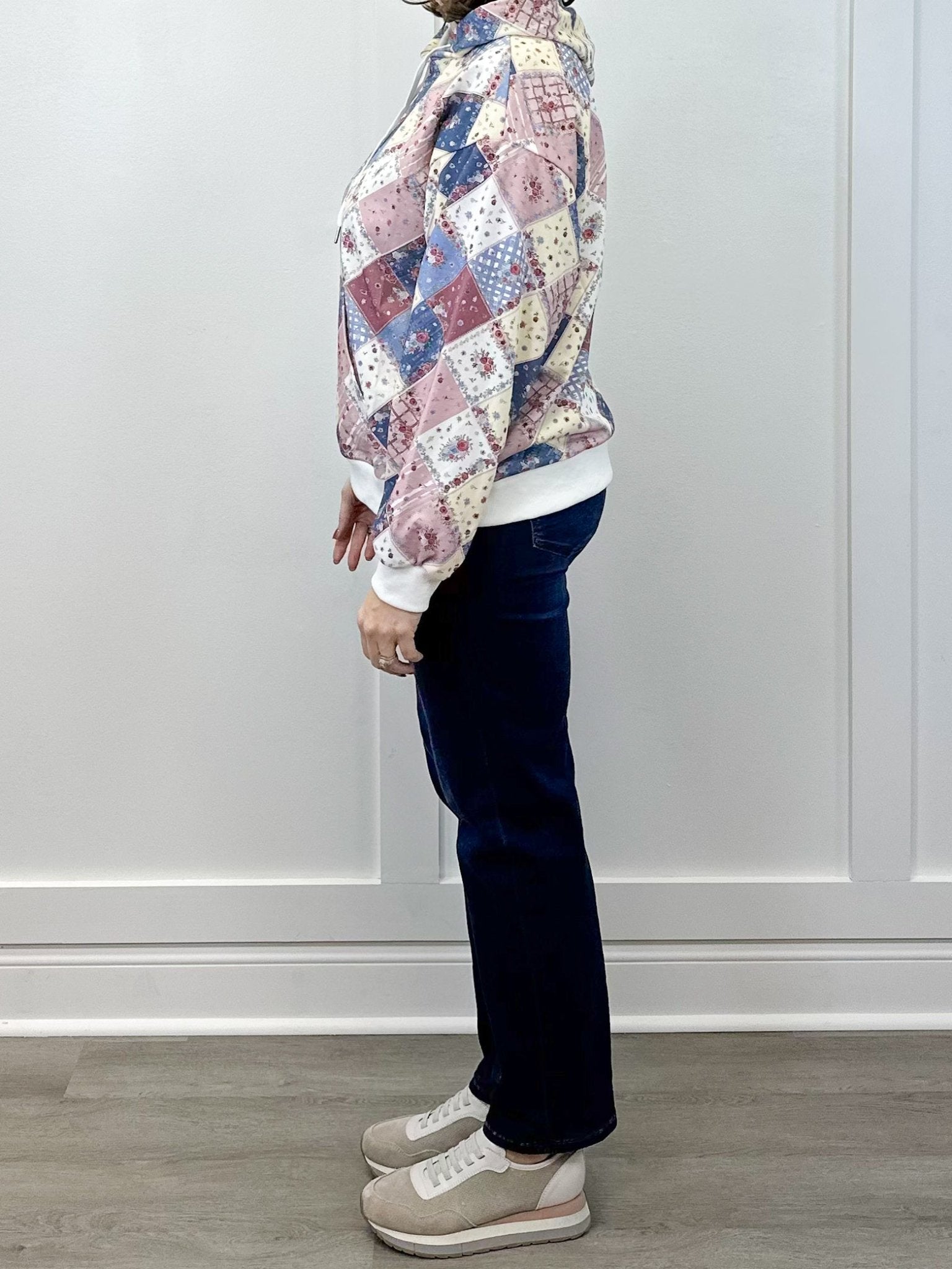 Spring Patchwork Quilted Hoodie Sweatshirts + Pullovers Main Strip