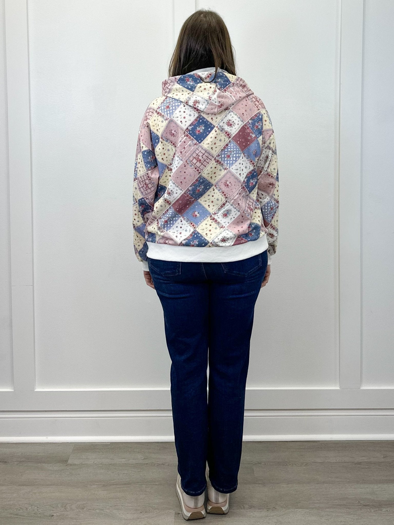 Spring Patchwork Quilted Hoodie Sweatshirts + Pullovers Main Strip