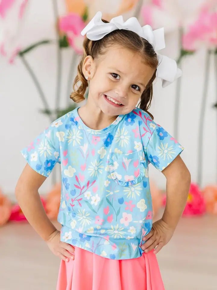 Springtime Splendor Ruffle Pocket Tee Girls Tops + Tees Mila & Rose
