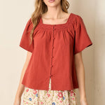 Fall in Line Top - Rust Tops Polagram by Wellmade USA