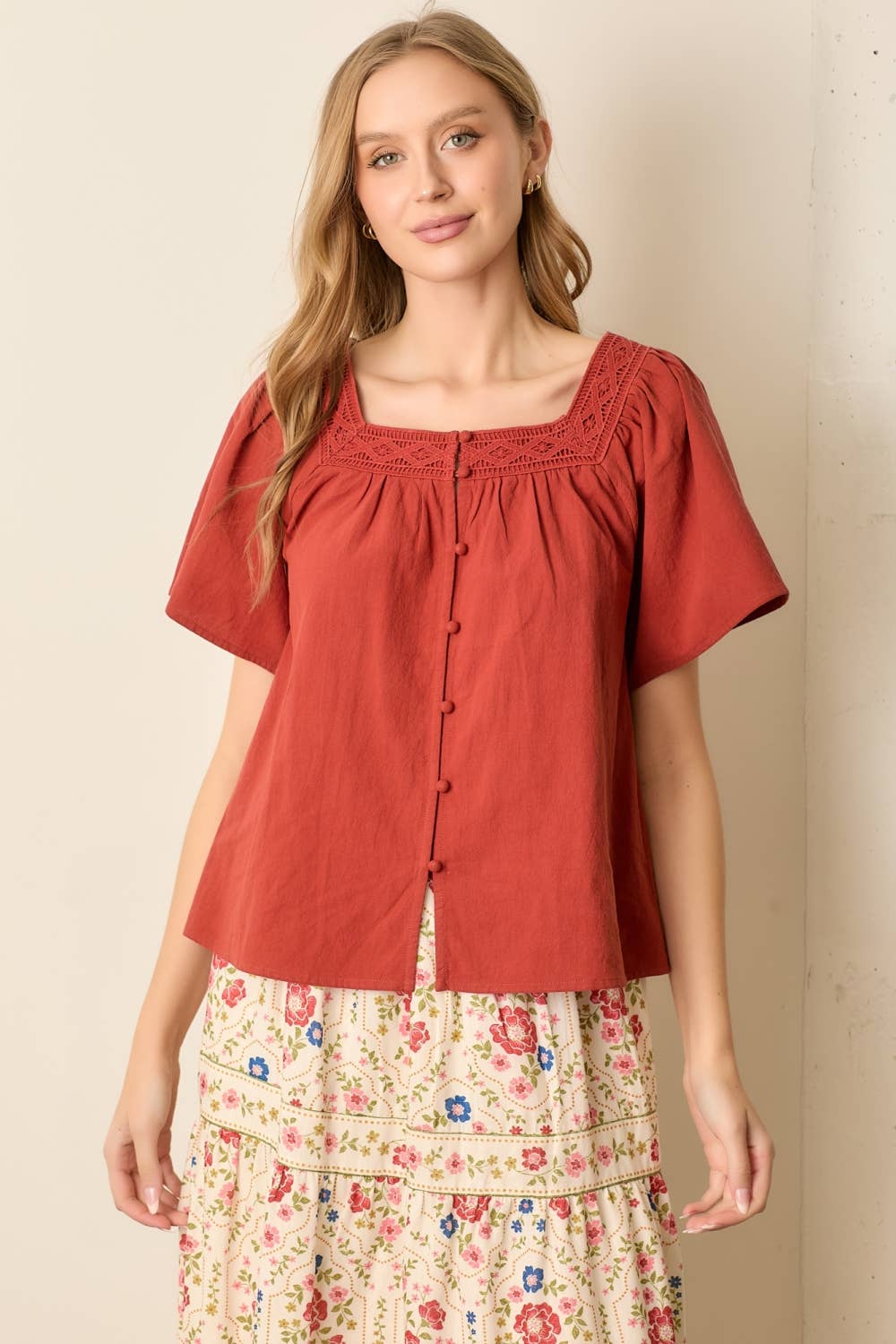 Fall in Line Top - Rust Tops Polagram by Wellmade USA