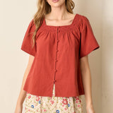 Fall in Line Top - Rust Tops Polagram by Wellmade USA
