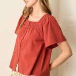 Fall in Line Top - Rust Tops Polagram by Wellmade USA