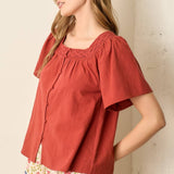 Fall in Line Top - Rust Tops Polagram by Wellmade USA
