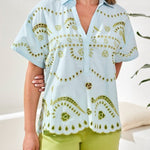 S/S Pop Over Embroidered Blouse - Lt. Aqua Sky Tops Tribal