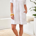 S/S V-Neck Tunic Dress - White Short Dresses Tribal
