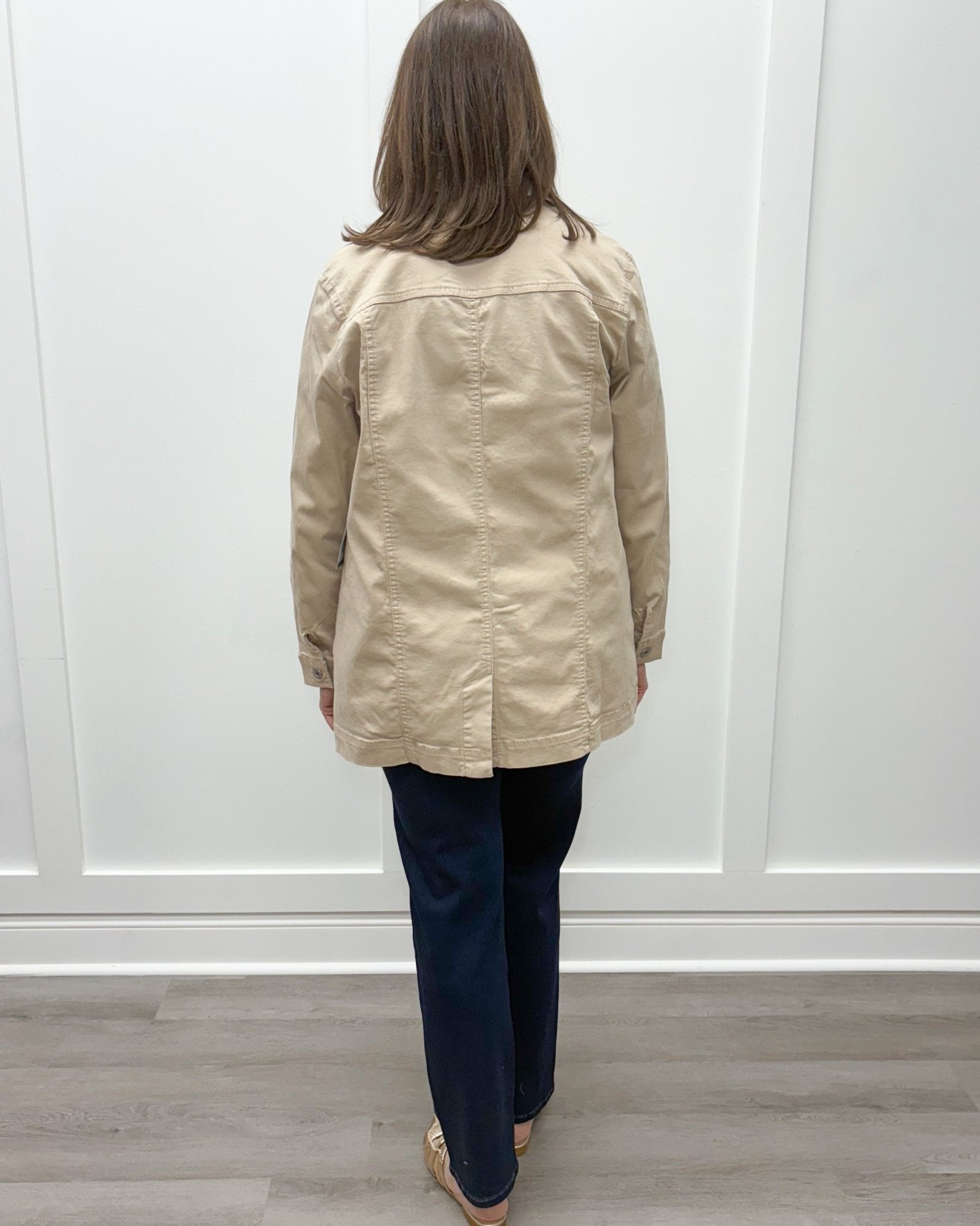 Stretch Denim Boyfriend Jacket - Oatmeal Outerwear Habitat